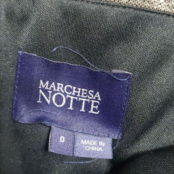 Marchesa Notte dress women's sz 0 black tan maxi sheer sexy Gypsy Witchy Lace - Picture 12 of 14